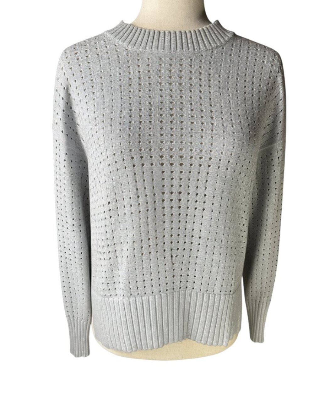 Pure Amici Silver Gray Metallic Open Knit Sweater Size 1 Medium